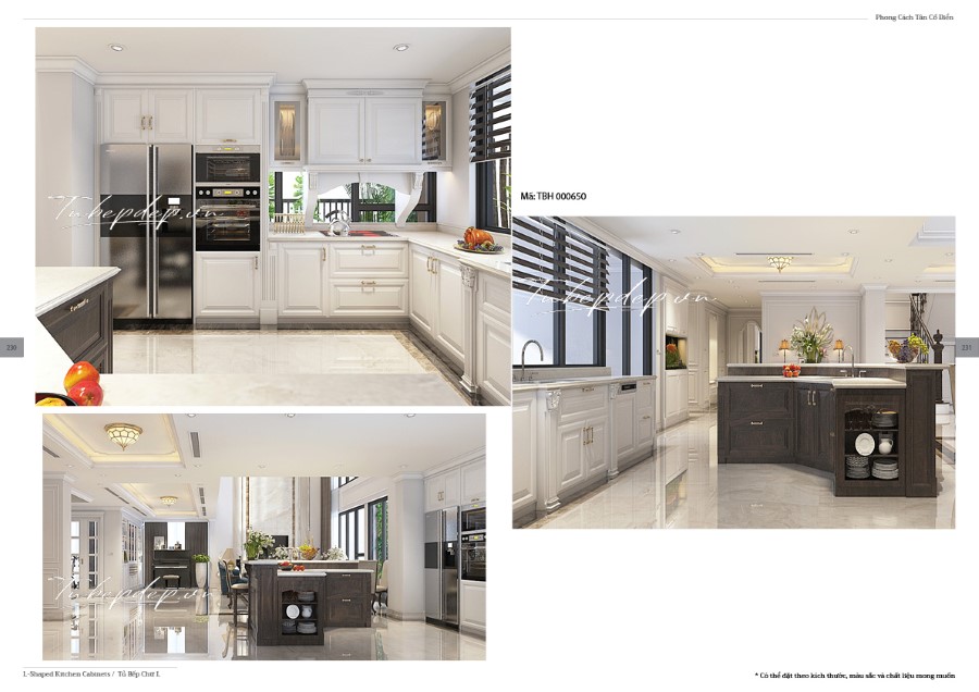 Thiết kế phòng bếp biệt thự tân cổ điển